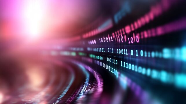 Abstract digital display with binary code and vibrant colors