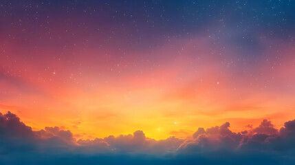 Obraz premium Serene Sunset Over Colorful Clouds and Starry Sky at Dusk