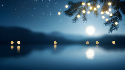 Fototapeta premium Peaceful Lake Moonlight Night Landscape