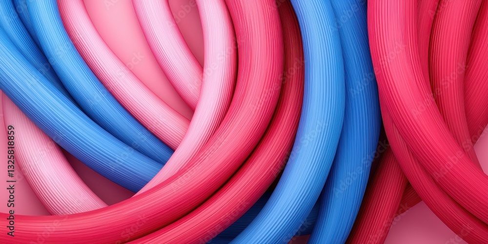Poster a vibrant arrangement of pink, blue, and red loops creates a playful and colorful visual display.