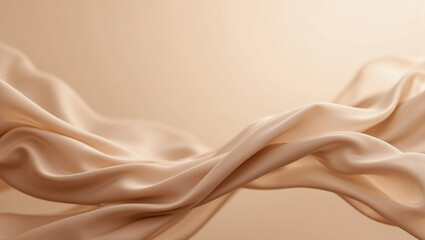 Fototapeta premium Soft, flowing fabric in warm beige tone creates elegant and sophisticated background. smooth texture and gentle curves evoke sense of luxury and tranquility