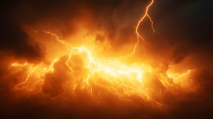 Powerful Lightning Storm With Fiery Orange Clouds