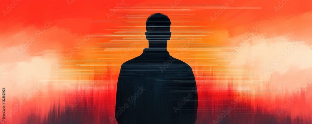 Aufkleber a silhouetted figure stands against a vibrant red and orange background, creating a sense of mystery