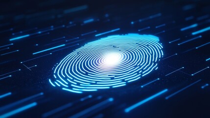 Digital fingerprint glowing over a futuristic security interface symbolizing biometric authentication