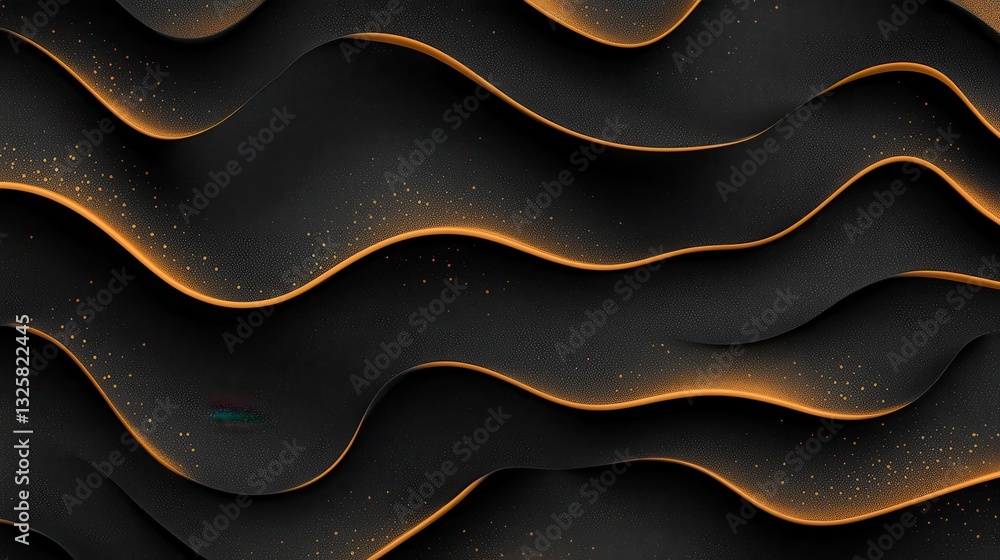 Poster A close-up of wavy black and gold textures, creating a visually striking, abstract design with depth and movement.