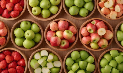 Fresh Colorful Assortment of Apples and Strawberries in Bowls