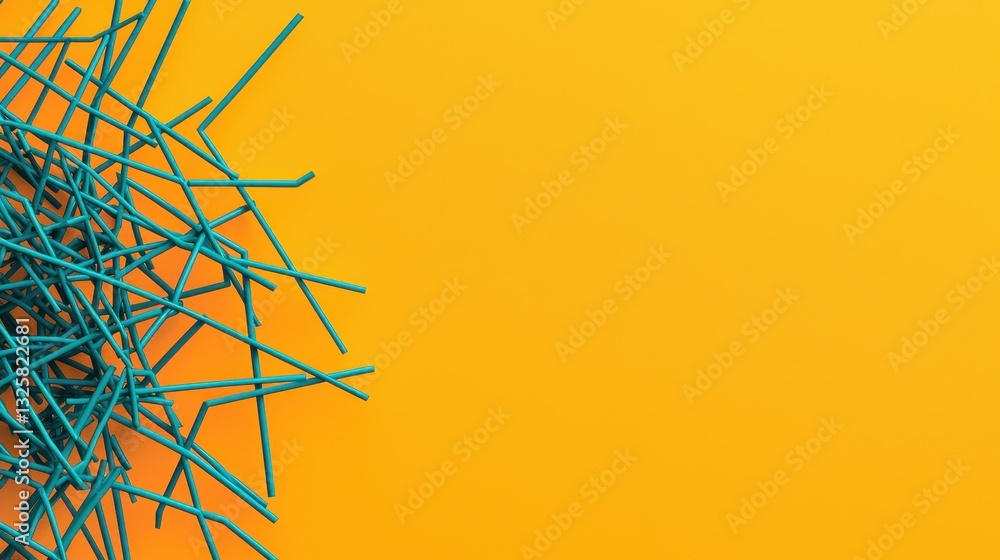 Poster a vibrant yellow backdrop with a cluster of teal sticks creates a striking visual contrast, showcasi