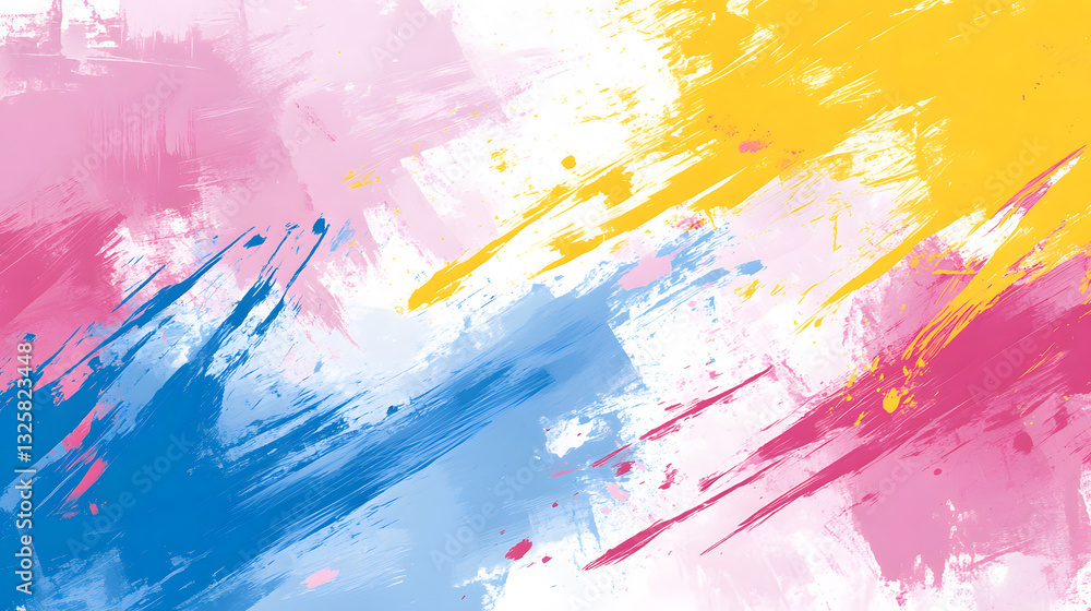 Poster a vibrant abstract background featuring bold strokes in pink, yellow, and blue, creating a dynamic a