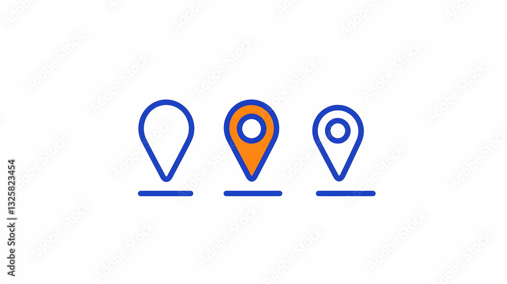 Poster colorful location pins icon set for map and navigation design