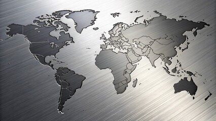 Brushed Metal Engraved World Map with Steel Texture