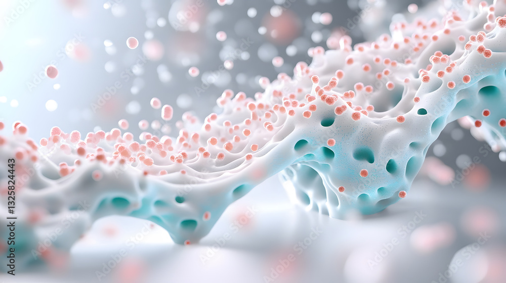 Poster A colorful, microscopic view of cellular structures, showcasing organic textures and particles in a dynamic, abstract design