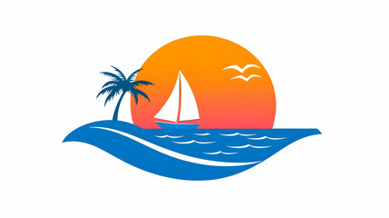 Tranquil Sunset with Sailboat and Tropical Island Illustration