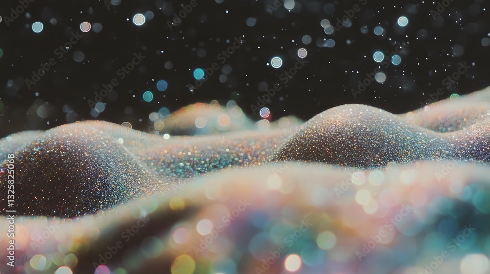Poster glittering landscape with bokeh effects and sparkling lights in the dark