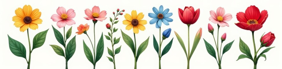 A collection of assorted flower illustrations in a graphic pack, spring, decoration