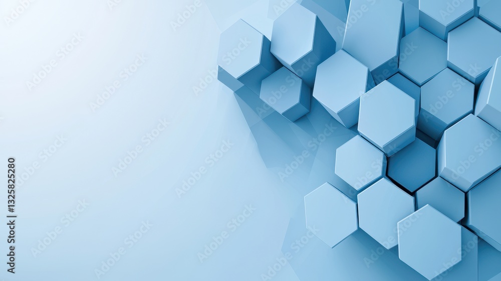 Poster a clean, modern design featuring interconnected hexagonal shapes in varying shades of blue against a