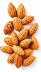 Fototapeta premium A collection of whole almonds isolated on a white background for nutrition concepts, raw, isolated