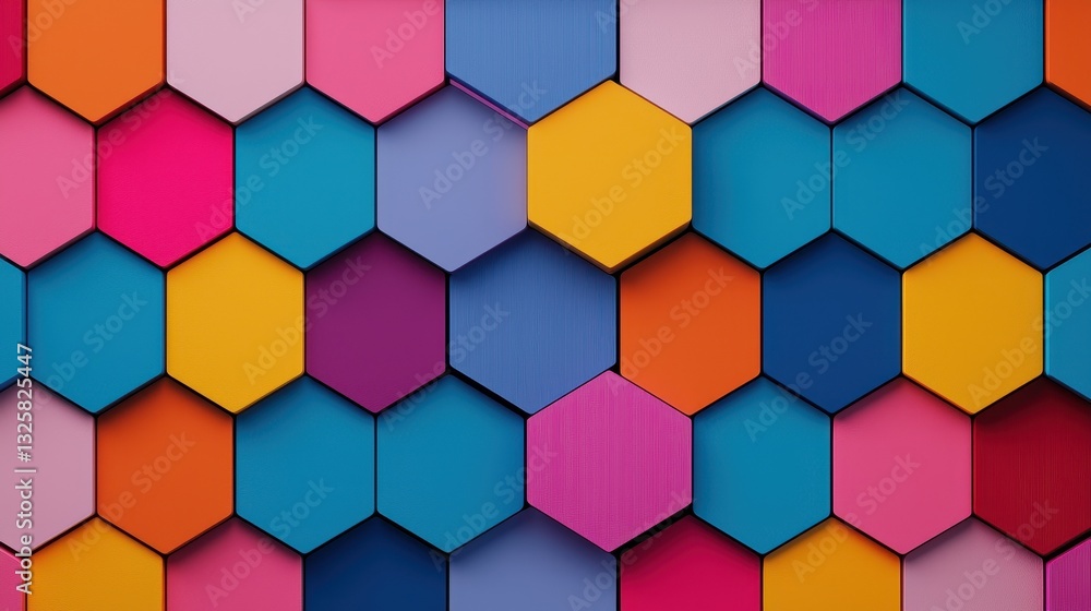 Poster A vibrant arrangement of hexagonal shapes in various colors, creating a visually appealing geometric pattern.