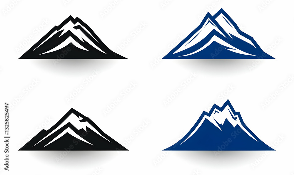 Poster layered mountain silhouettes with color variations and shadows