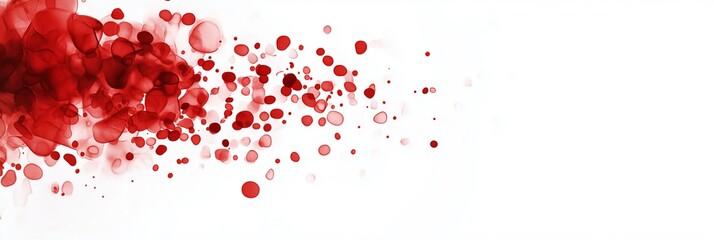An artistic visualization of blood splatter in shades of red, spreading across a white background, symbolizing medical research and biology