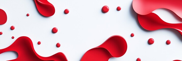 An abstract representation of flowing red liquid drops on a white surface, symbolizing blood donation and medical awareness