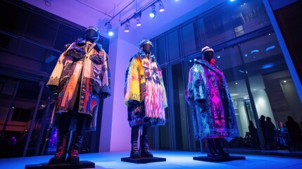 Naklejka premium Colorful Fashion Display at Art Gallery with Unique Clothing Designs