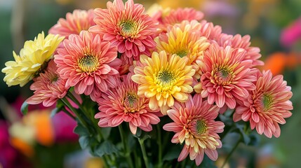 Colorful chrysanthemum flower bouquet in bloom outdoors on sunny day