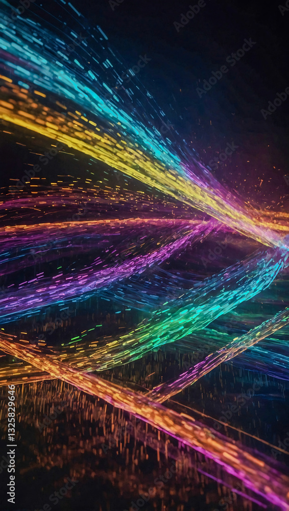 Aufkleber colorful digital data stream with illuminated lines and blurry lights.