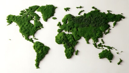 Lush Green Moss World Map Sculpture
