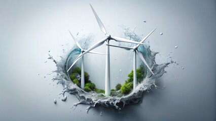 Aerial Wind Turbine Farm, Top-Down View, Fresh Splash Effect, Renewable Energy