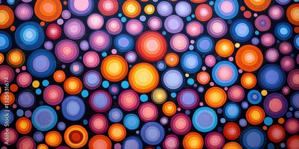 Aufkleber A vibrant pattern of colorful circles on a dark background, creating a dynamic and energetic visual effect.