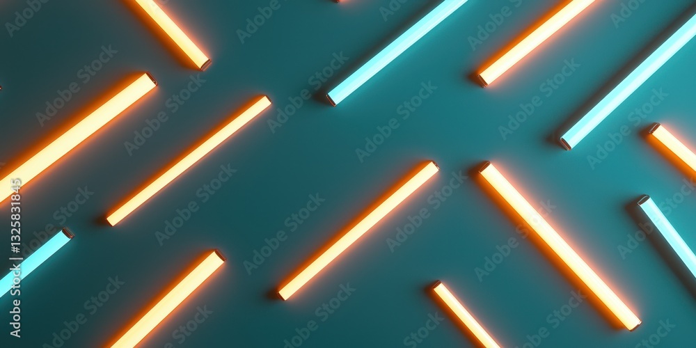 Poster A vibrant, abstract pattern featuring glowing lines in orange and blue against a dark background, creating a modern and dynamic visual effect.
