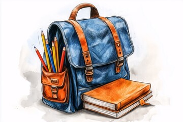 Illustrated Backpack and Books