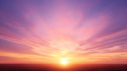 Fototapeta premium Vibrant Sunset Sky Over Plains With Pink And Purple Clouds Surrounding The Bright Sun