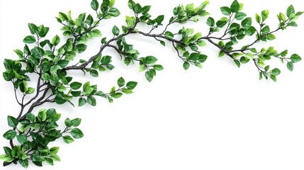 Lush Green Leaves Branch on a White Background, Natural Fresh Foliage for Seasonal and Botanical Designs