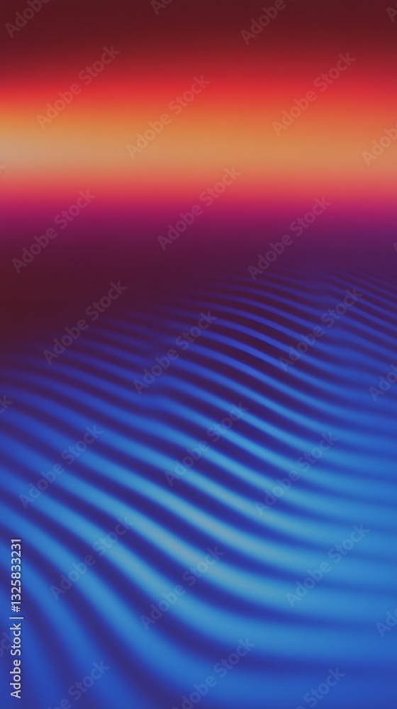Poster abstract composition depicting a blurred gradient above blue wavy patterns