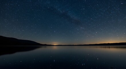 Night skies reflected in a still lake. Long exposure