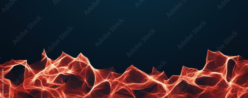 Poster a vibrant abstract image featuring flowing red and orange elements against a dark background, sugges