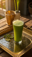 Refreshing Indian Herbal Green Juice in a Glass – Healthy Ayurvedic Drink for Wellness