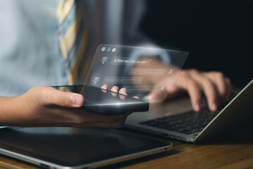 Futuristic AI chatbot assists users person online support system, providing real time responses...