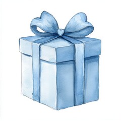 Blue gift box with heart-shaped bow and ribbon, decorative present for special occasions and celebrations