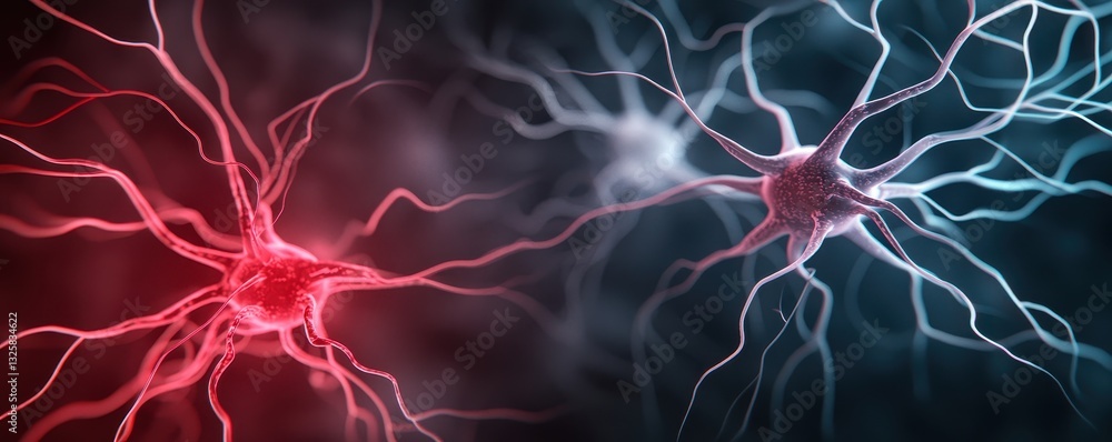 Aufkleber abstract representation of neurons with red and blue connections against a dark background, illustra