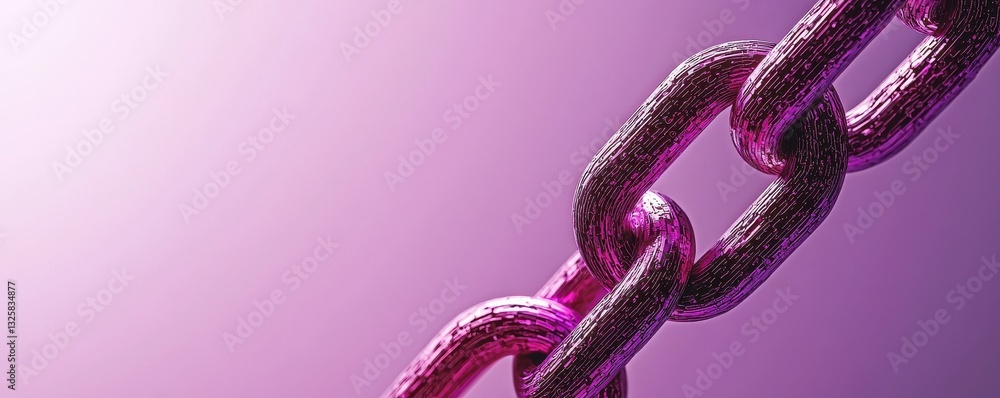 Poster a close-up of a vibrant purple chain against a soft gradient background, highlighting texture and co
