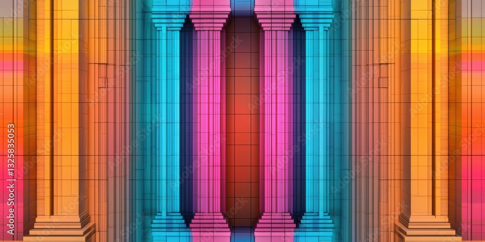 Aufkleber a vibrant, abstract representation of columns with a colorful gradient background, showcasing geomet