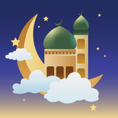 Ramadan Kareem with Beautiful Crescent and Lantern Instagram Post Story Illustration Design Template