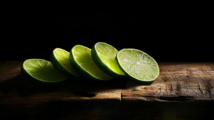 Lime slices on a wooden table