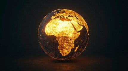 Glowing Earth Globe with Bright Networks Illuminating Africa and Surrounding Regions in a Futuristic Concept