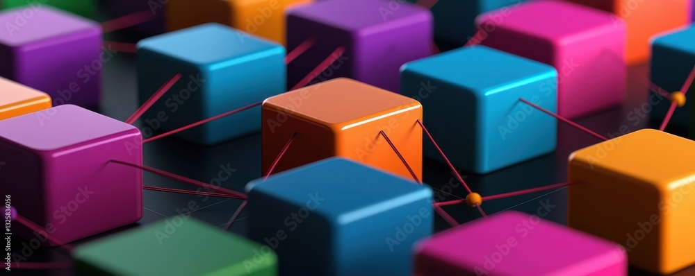 Aufkleber A vibrant array of colorful cubes connected by lines, creating a dynamic and engaging abstract composition.