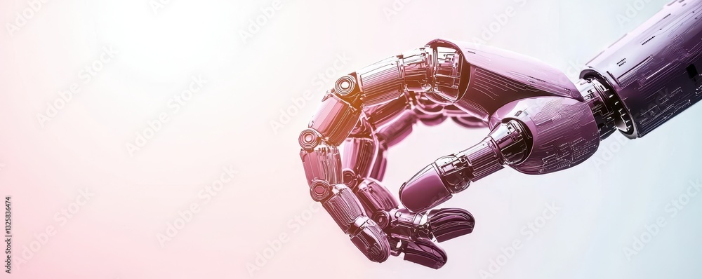 Poster A close-up of a robotic hand displaying intricate mechanical details, symbolizing advancements in technology and artificial intelligence.