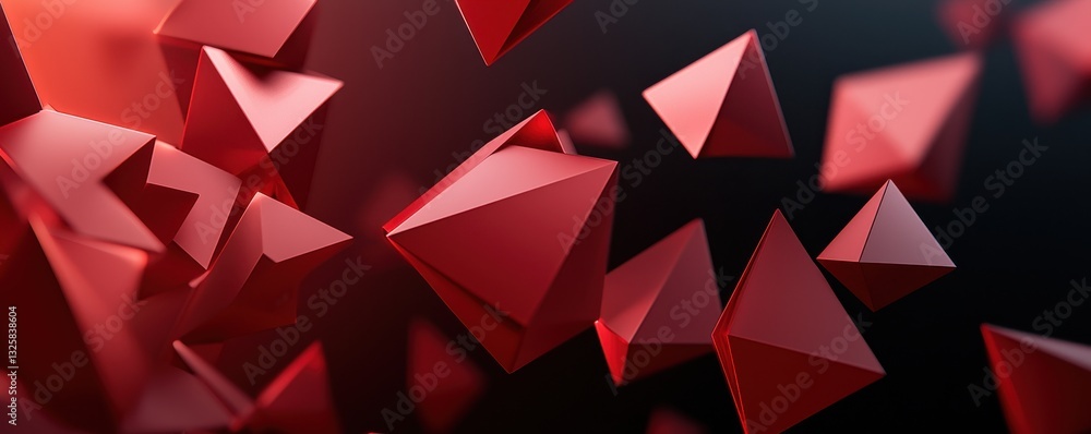 Aufkleber A dynamic composition of red pyramids floating against a dark background, creating a striking visual effect.