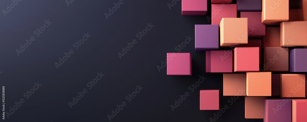 Poster A collection of colorful, three-dimensional cubes arranged on a dark background, creating a visually appealing geometric pattern.